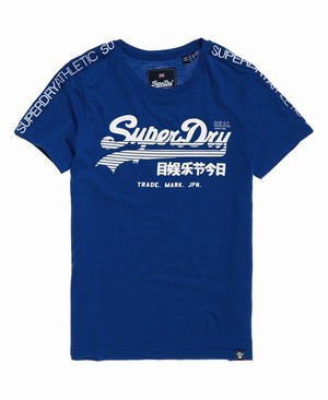 Superdry Vintage Logo Linear Sport Női Pólók Kék/Fehér | KQXSI3742